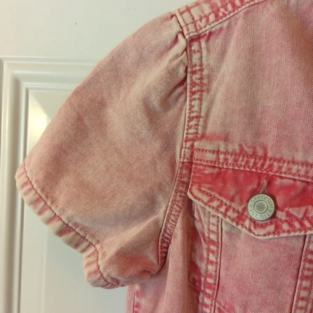 Gap girl red denim distressed short sleeve dress